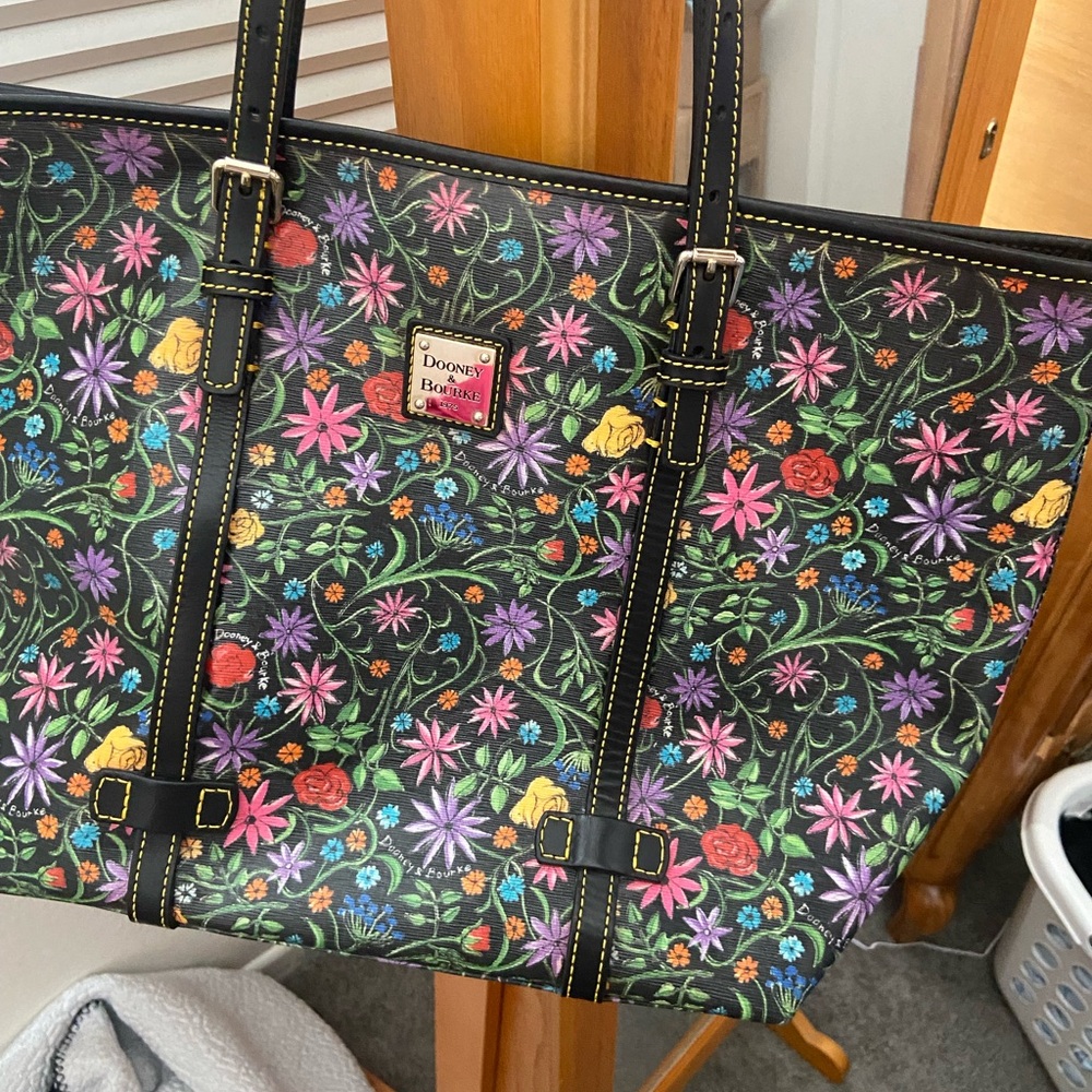 Dooney & Bourke Black Floral Multi-Color Leather Trim Tote